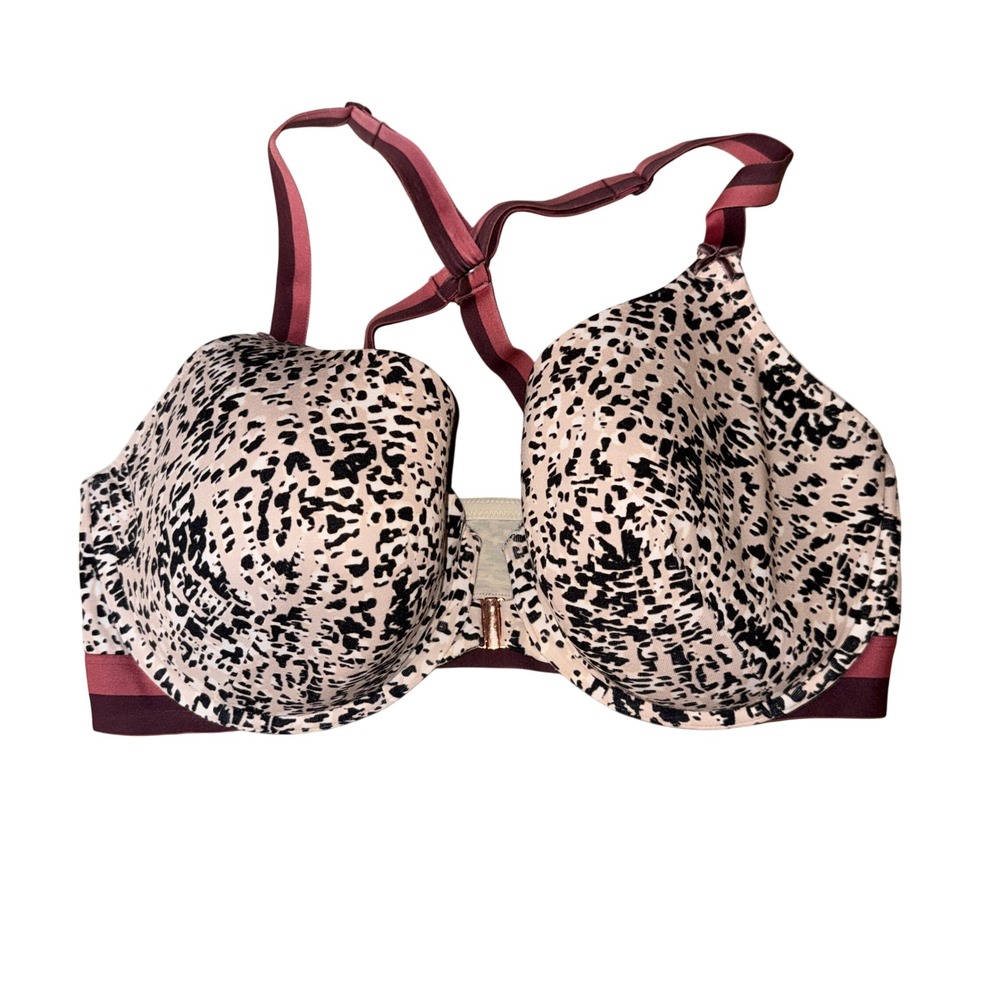 Cacique T-Shirt Bra 40DDD Pink Leopard Print‎ Front Close Racerback Underwire